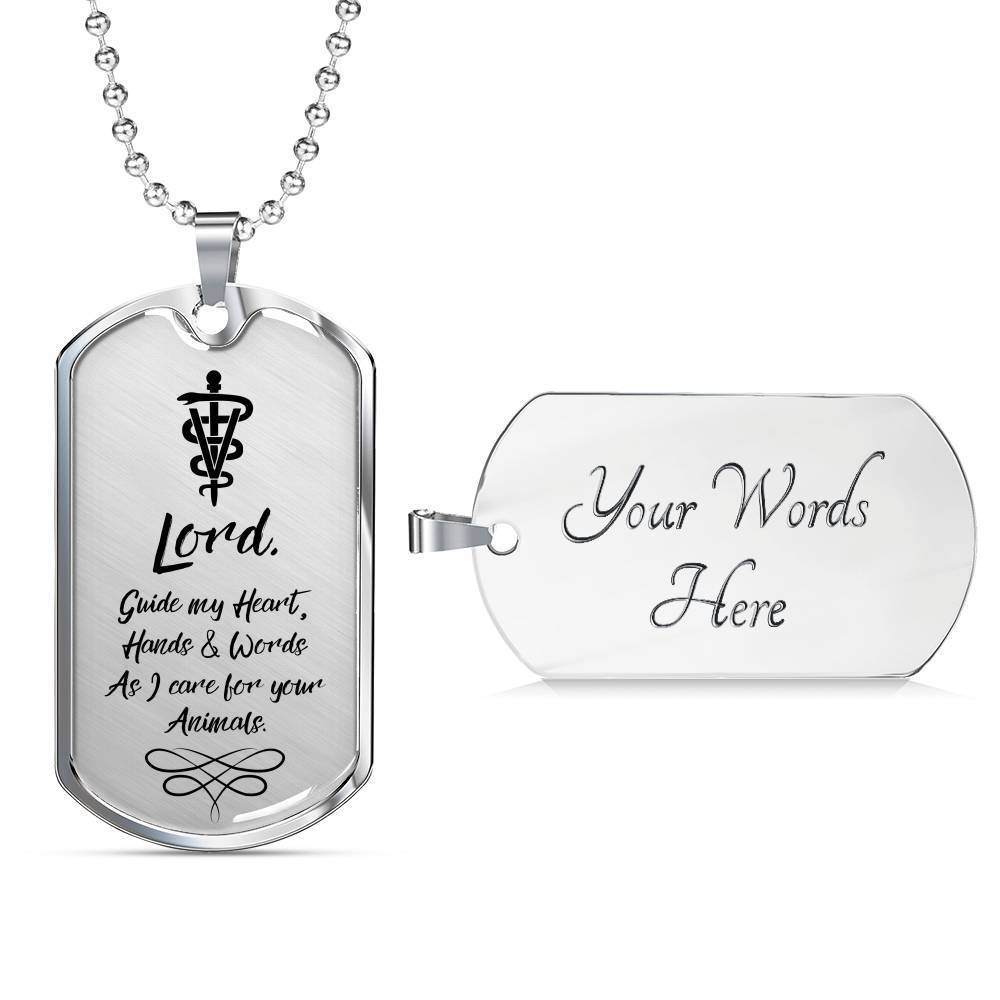 Veterinarians Prayer Vet Necklace Stainless Steel or 18k Gold Dog Tag 24" Chain - Express Your Love Gifts