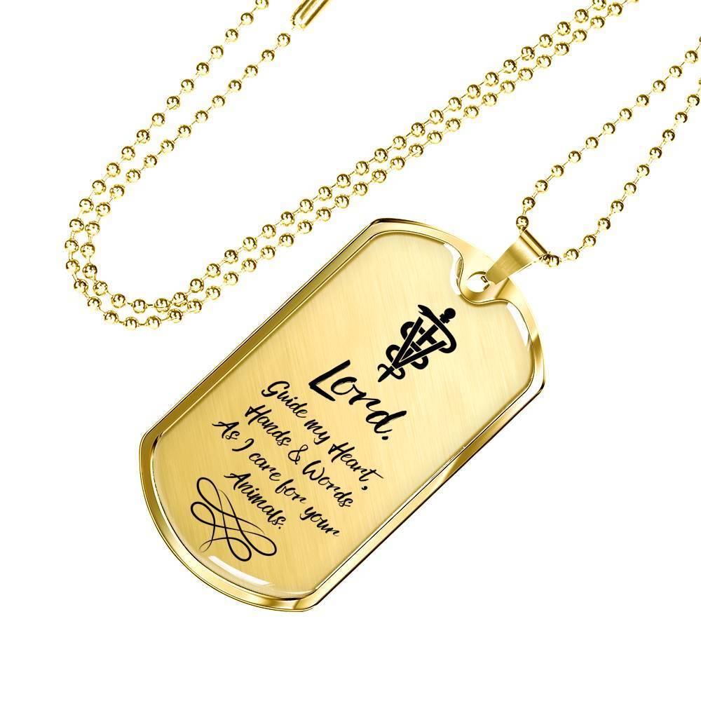 Veterinarians Prayer Vet Necklace Stainless Steel or 18k Gold Dog Tag 24" Chain - Express Your Love Gifts