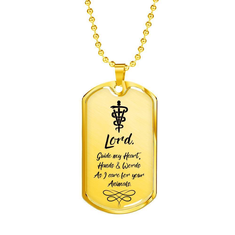 Veterinarians Prayer Vet Necklace Stainless Steel or 18k Gold Dog Tag 24" Chain - Express Your Love Gifts