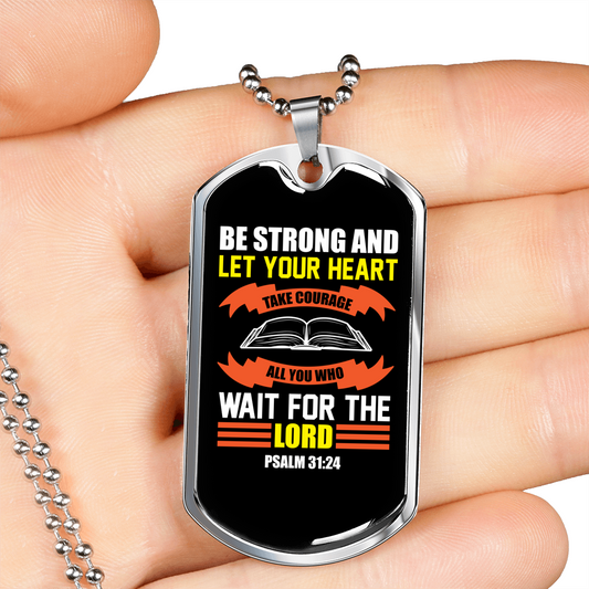 Wait For The Lord Christian Necklace Stainless Steel or 18k Gold Dog Tag 24" Chain-Express Your Love Gifts