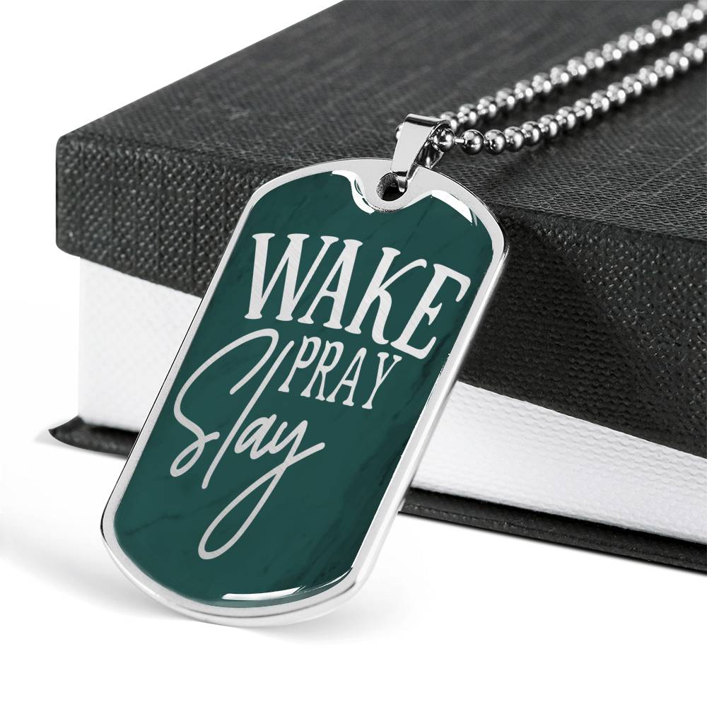 Wake Pray Slay Necklace Stainless Steel or 18k Gold Dog Tag 24"-Express Your Love Gifts