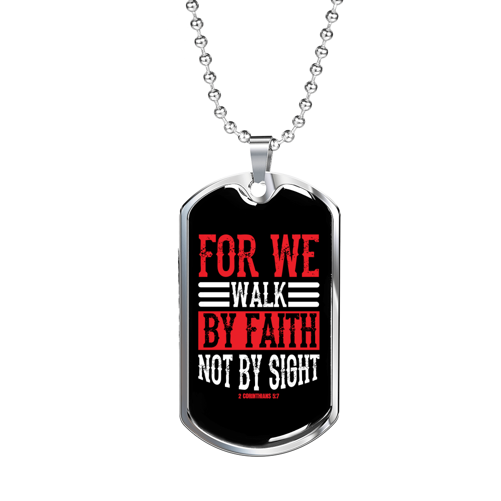 Walk By Faith Christian Necklace Stainless Steel or 18k Gold Dog Tag 24" Chain-Express Your Love Gifts