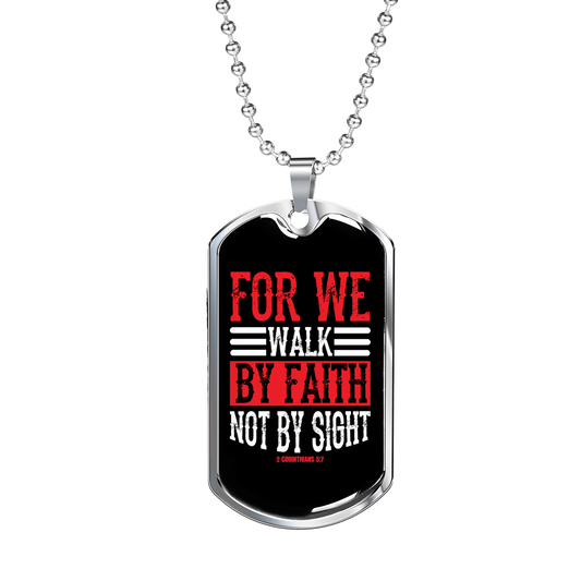 Walk By Faith Christian Necklace Stainless Steel or 18k Gold Dog Tag 24" Chain-Express Your Love Gifts