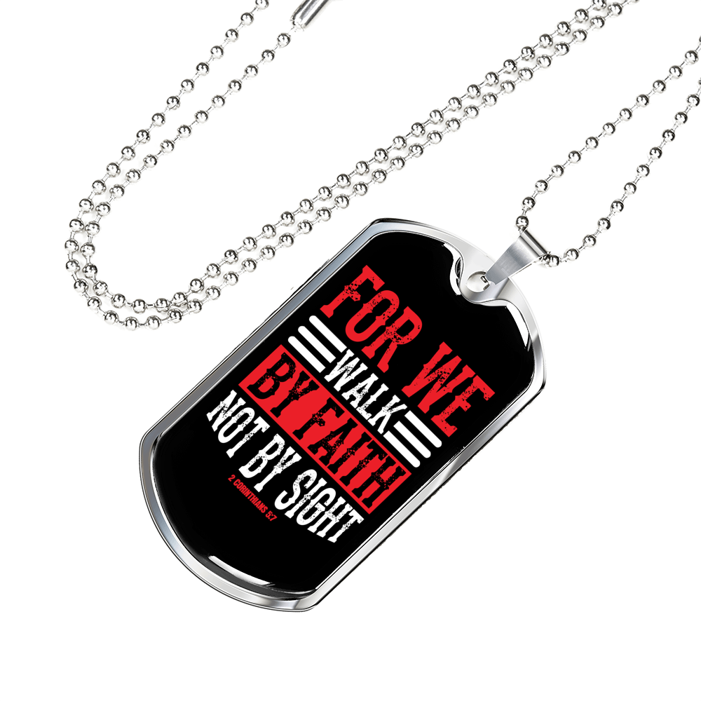 Walk By Faith Christian Necklace Stainless Steel or 18k Gold Dog Tag 24" Chain-Express Your Love Gifts