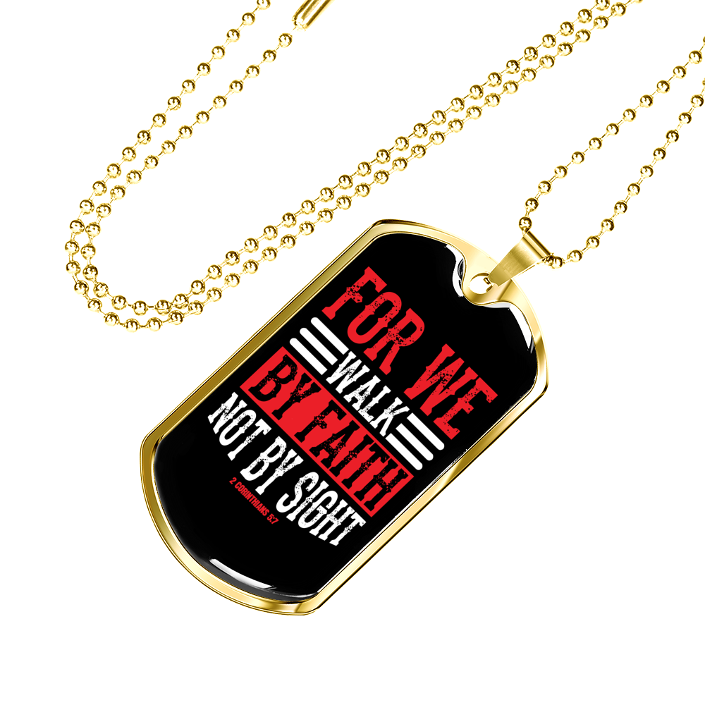 Walk By Faith Christian Necklace Stainless Steel or 18k Gold Dog Tag 24" Chain-Express Your Love Gifts