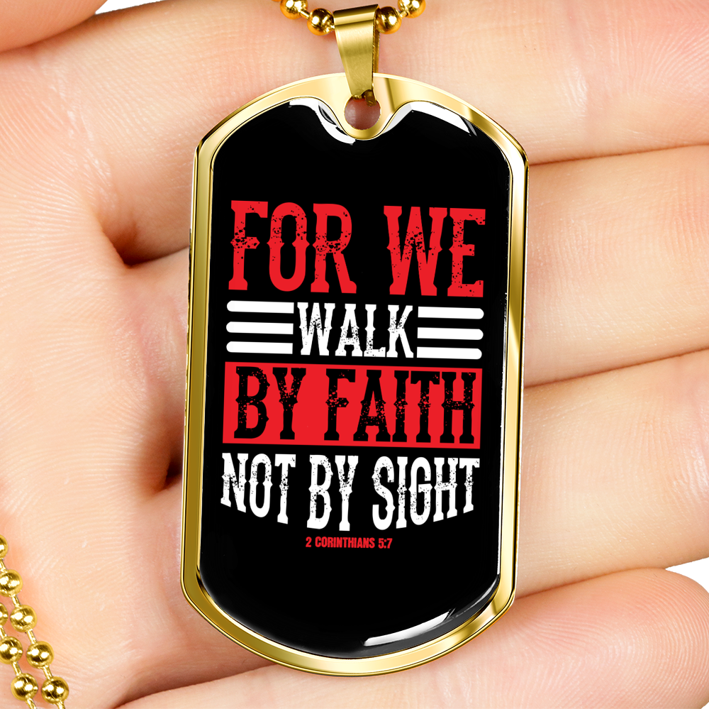 Walk By Faith Christian Necklace Stainless Steel or 18k Gold Dog Tag 24" Chain-Express Your Love Gifts