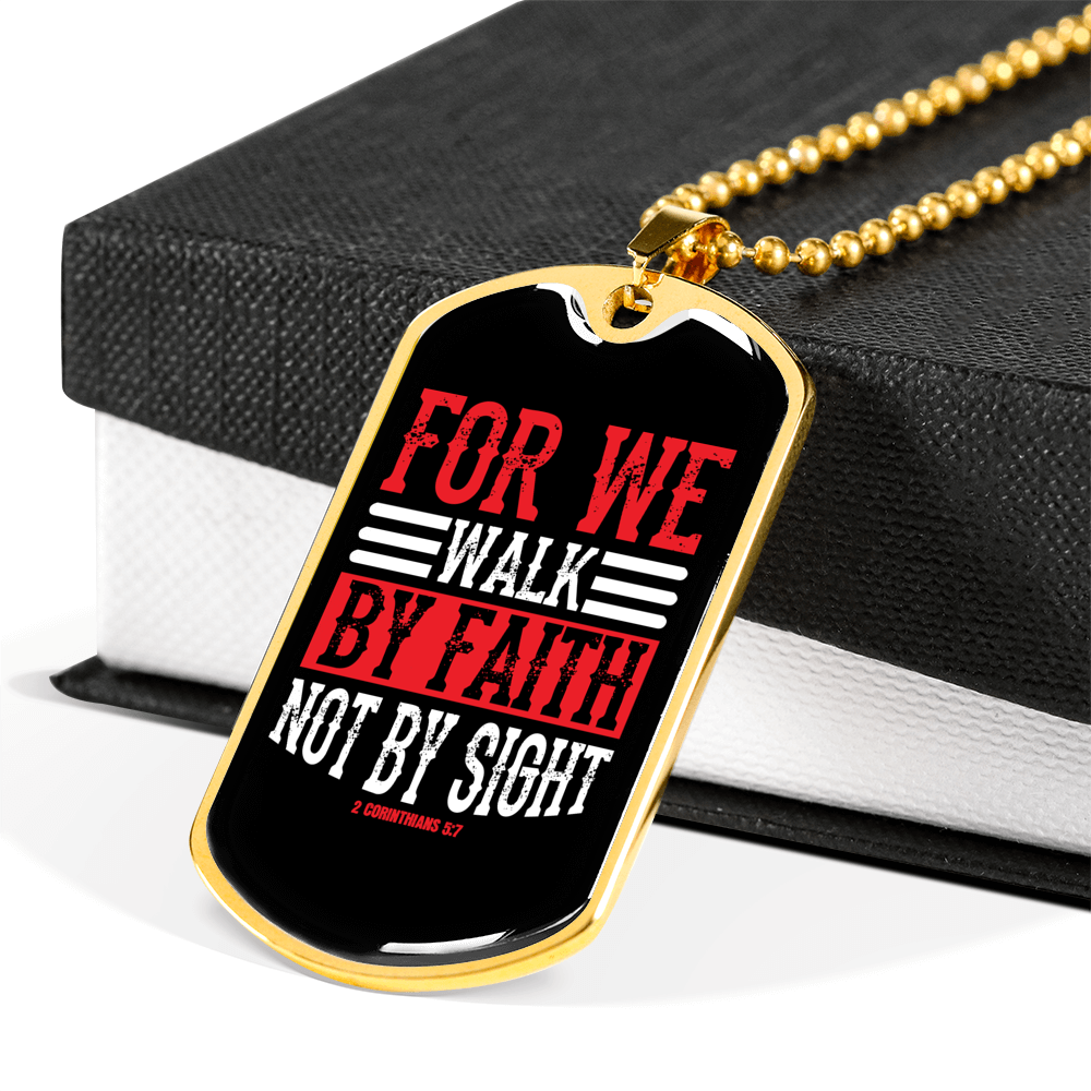 Walk By Faith Christian Necklace Stainless Steel or 18k Gold Dog Tag 24" Chain-Express Your Love Gifts