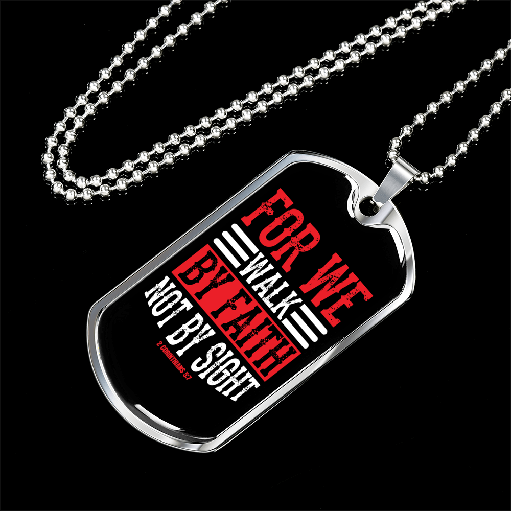 Walk By Faith Christian Necklace Stainless Steel or 18k Gold Dog Tag 24" Chain-Express Your Love Gifts