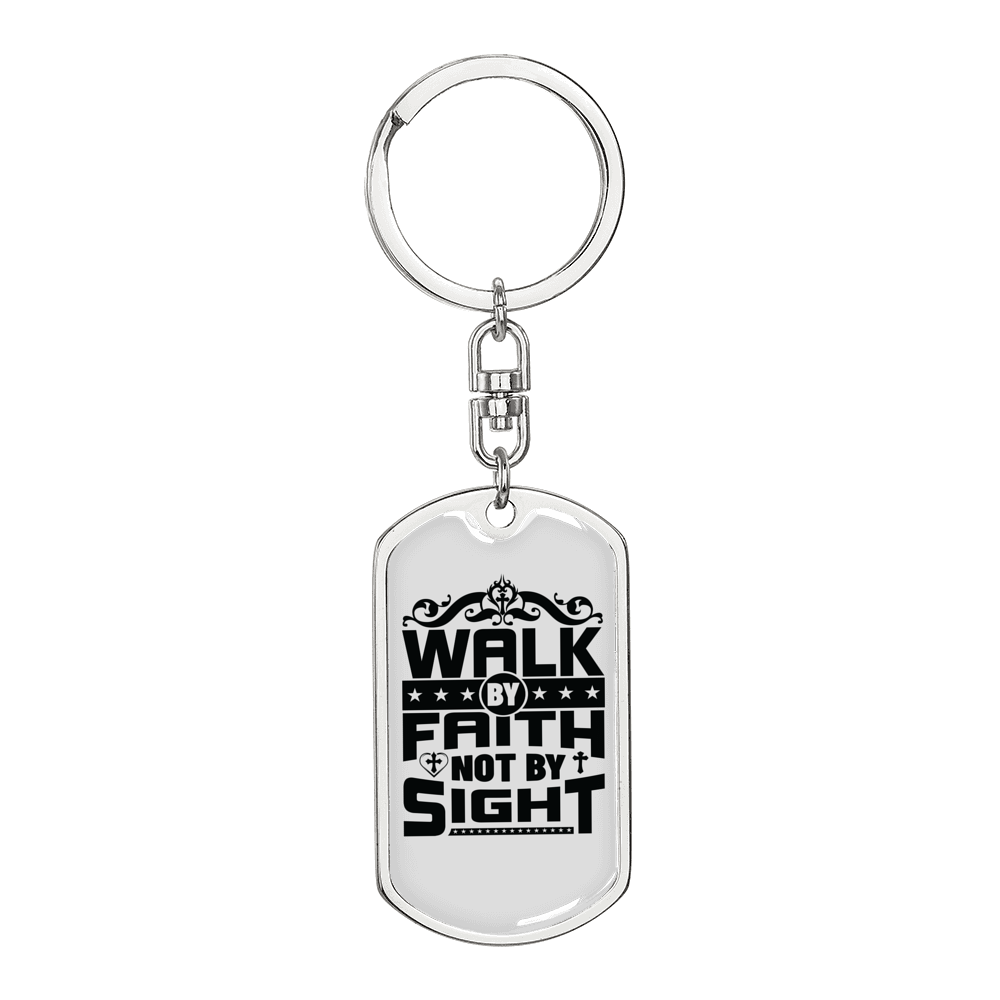 Walk By Faith Keychain Stainless Steel or 18k Gold Dog Tag Keyring-Express Your Love Gifts