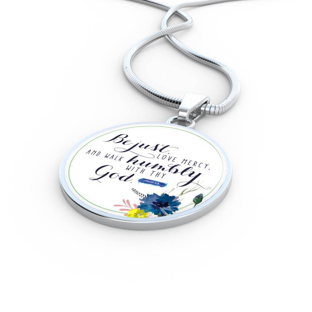 Walk Humbly Bible Verse Micah Circle Necklace Stainless Steel or 18k Gold 18-22"-Express Your Love Gifts