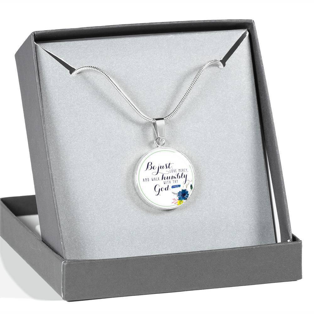 Walk Humbly Bible Verse Micah Circle Necklace Stainless Steel or 18k Gold 18-22"