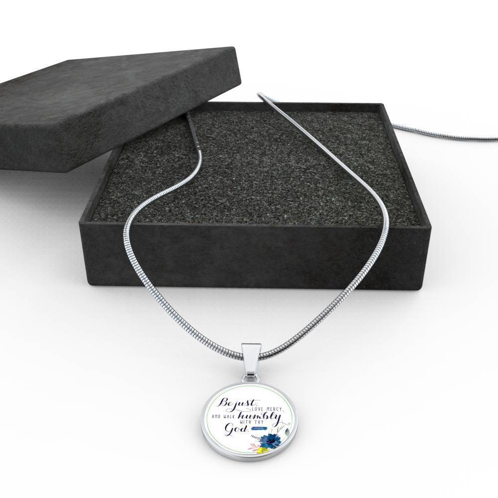 Walk Humbly Bible Verse Micah Circle Necklace Stainless Steel or 18k Gold 18-22"