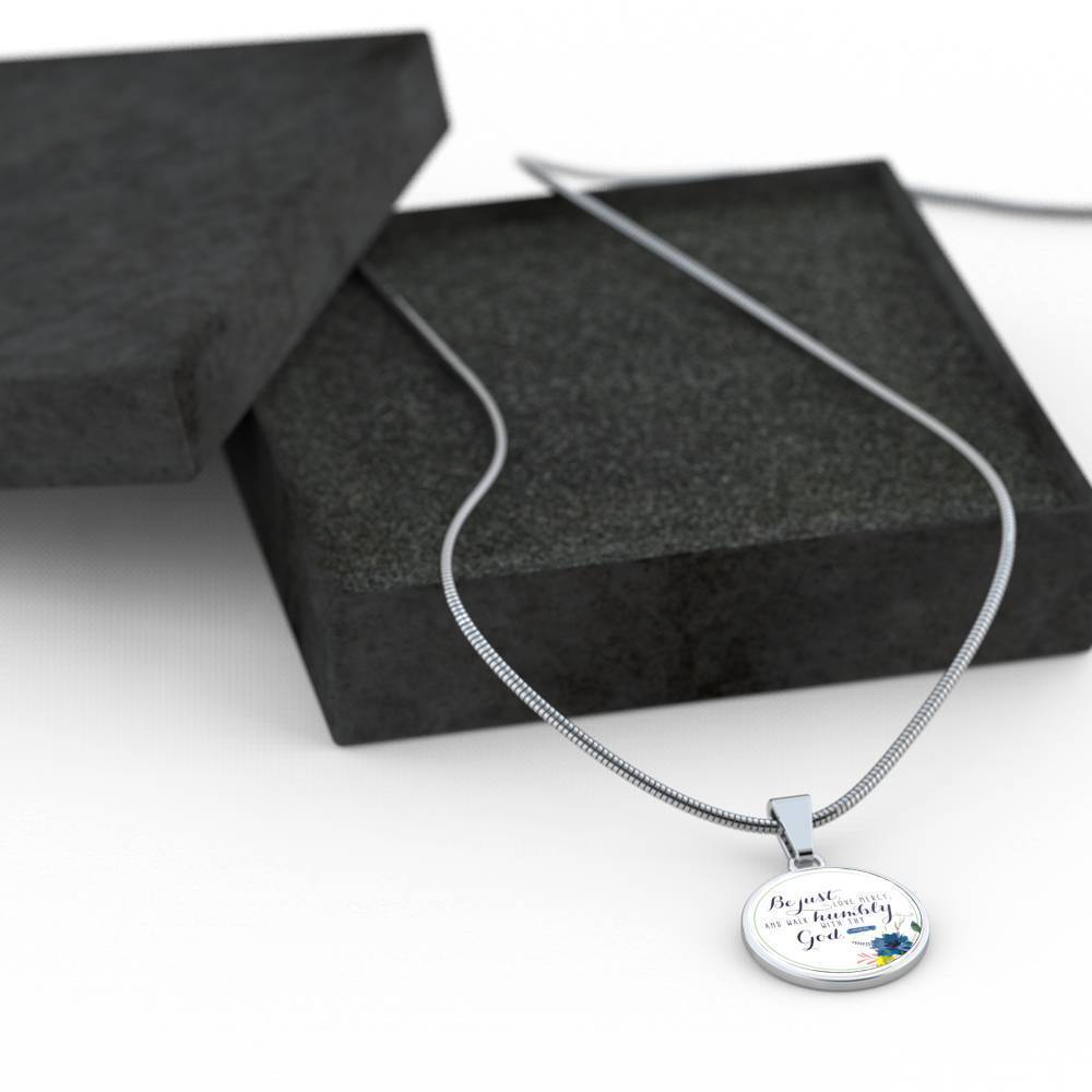Walk Humbly Bible Verse Micah Circle Necklace Stainless Steel or 18k Gold 18-22"