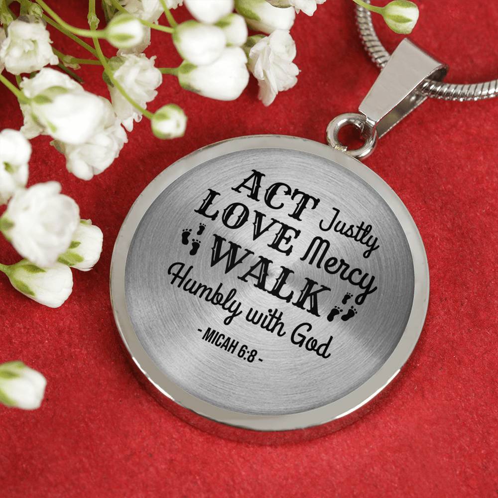 Walk Humbly With God Circle Necklace Stainless Steel or 18k Gold 18-22"-Express Your Love Gifts