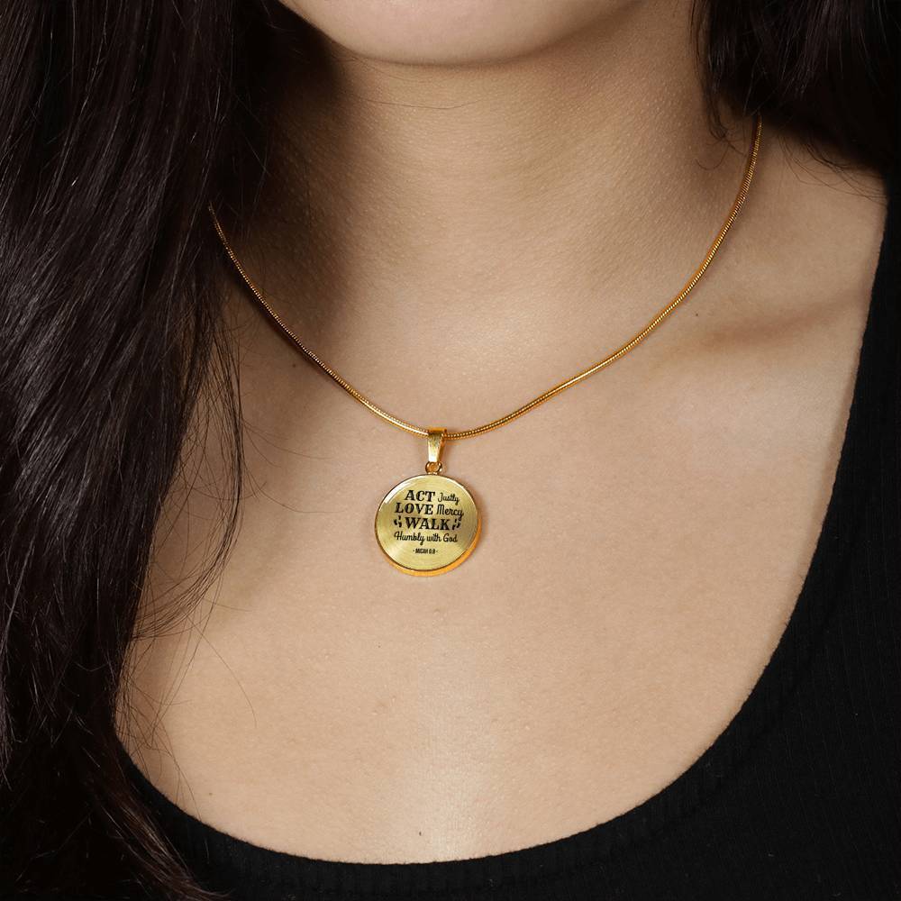 Walk Humbly With God Circle Necklace Stainless Steel or 18k Gold 18-22"-Express Your Love Gifts