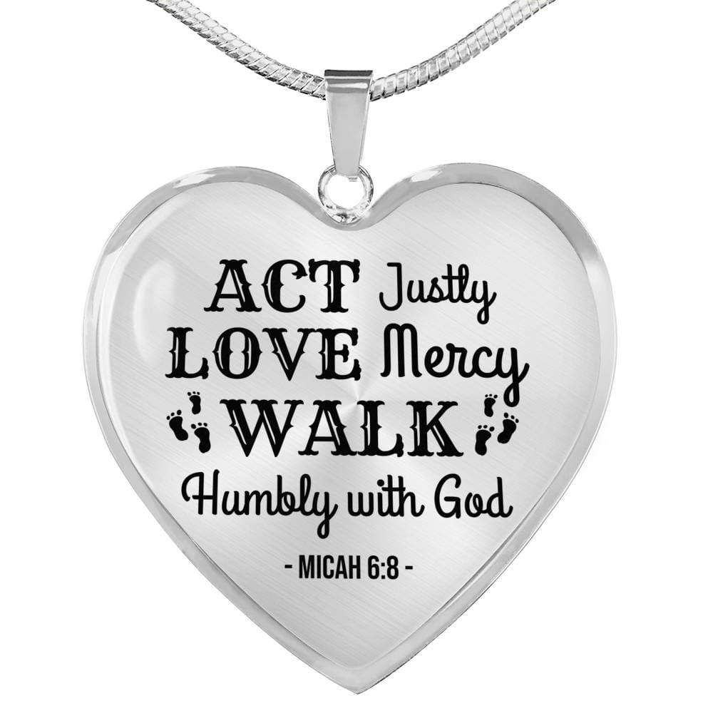 Christian Faith ActLoveHumble with God Necklace Stainless Steel or 18k Gold Heart Pendant 18-22"