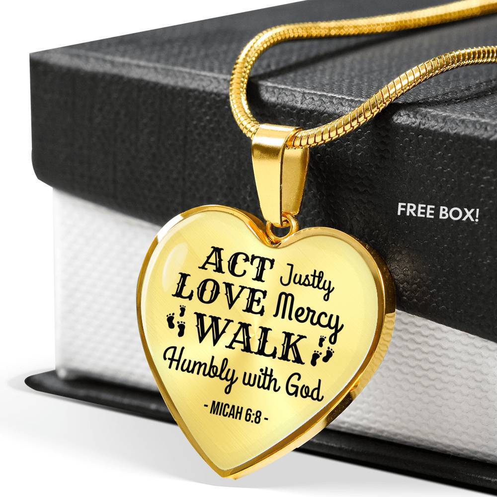 Christian Faith ActLoveHumble with God Necklace Stainless Steel or 18k Gold Heart Pendant 18-22"