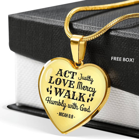 Christian Faith ActLoveHumble with God Necklace Stainless Steel or 18k Gold Heart Pendant 18-22"