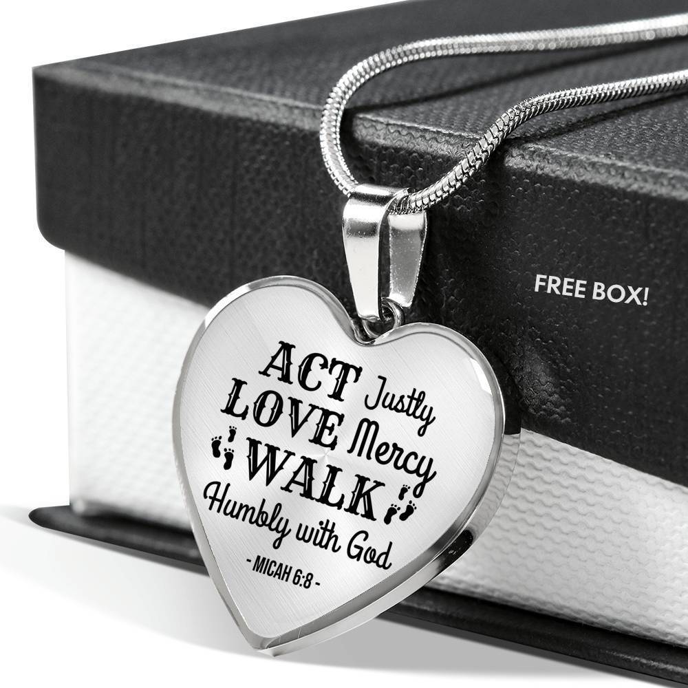 Christian Faith ActLoveHumble with God Necklace Stainless Steel or 18k Gold Heart Pendant 18-22"