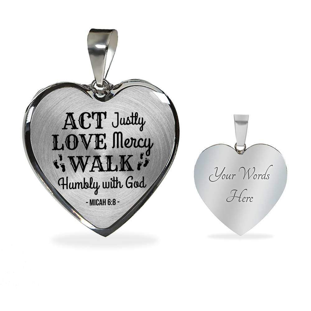 Christian Faith ActLoveHumble with God Necklace Stainless Steel or 18k Gold Heart Pendant 18-22"