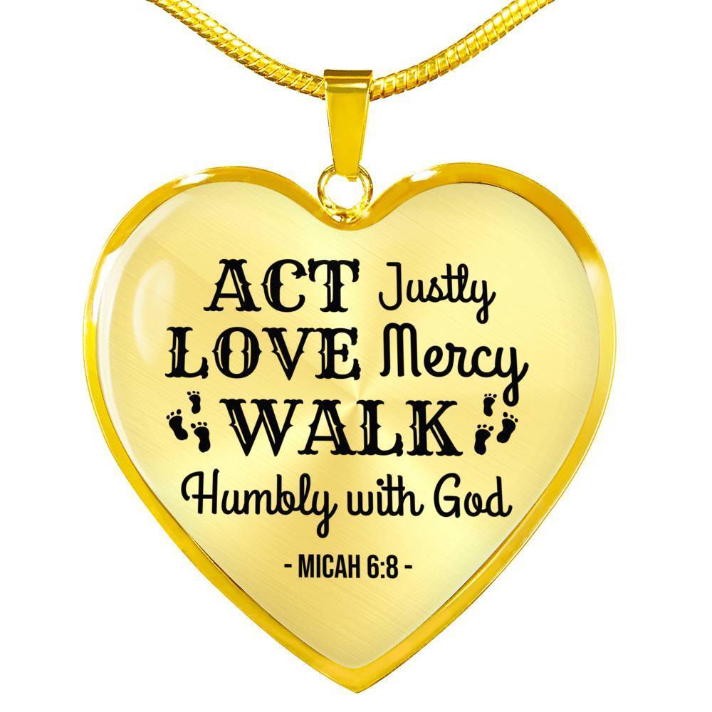 Walk Humbly With God Necklace Stainless Steel or 18k Gold Heart Pendant 18-22"-Express Your Love Gifts