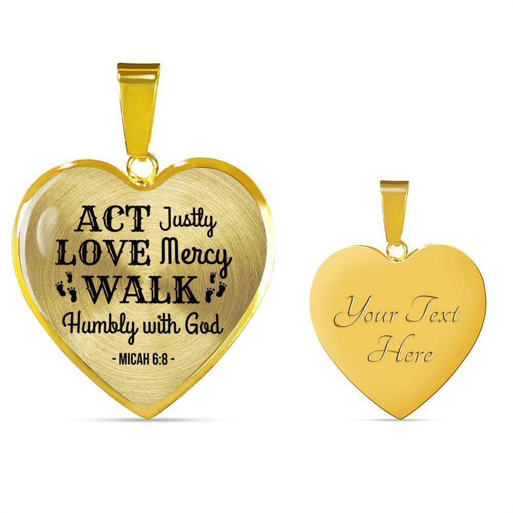 Walk Humbly With God Necklace Stainless Steel or 18k Gold Heart Pendant 18-22"-Express Your Love Gifts