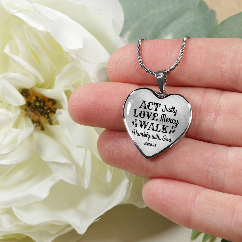 Christian Faith ActLoveHumble with God Necklace Stainless Steel or 18k Gold Heart Pendant 18-22"