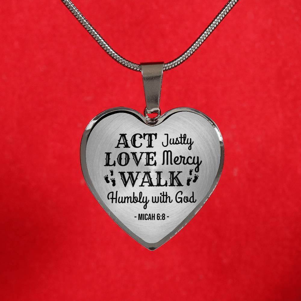 Christian Faith ActLoveHumble with God Necklace Stainless Steel or 18k Gold Heart Pendant 18-22"