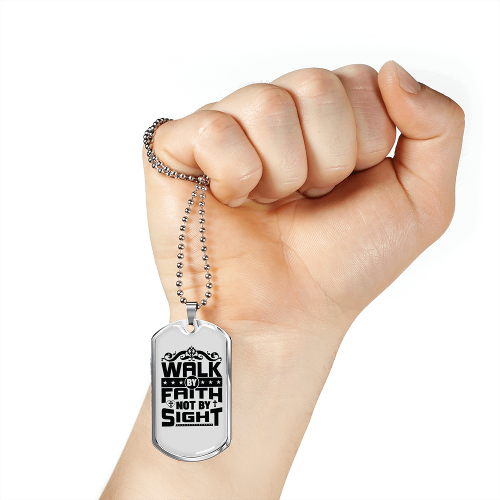 Walk In Faith Christian Necklace Stainless Steel or 18k Gold Dog Tag 24" Chain-Express Your Love Gifts