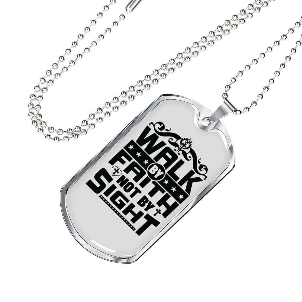 Walk In Faith Christian Necklace Stainless Steel or 18k Gold Dog Tag 24" Chain-Express Your Love Gifts