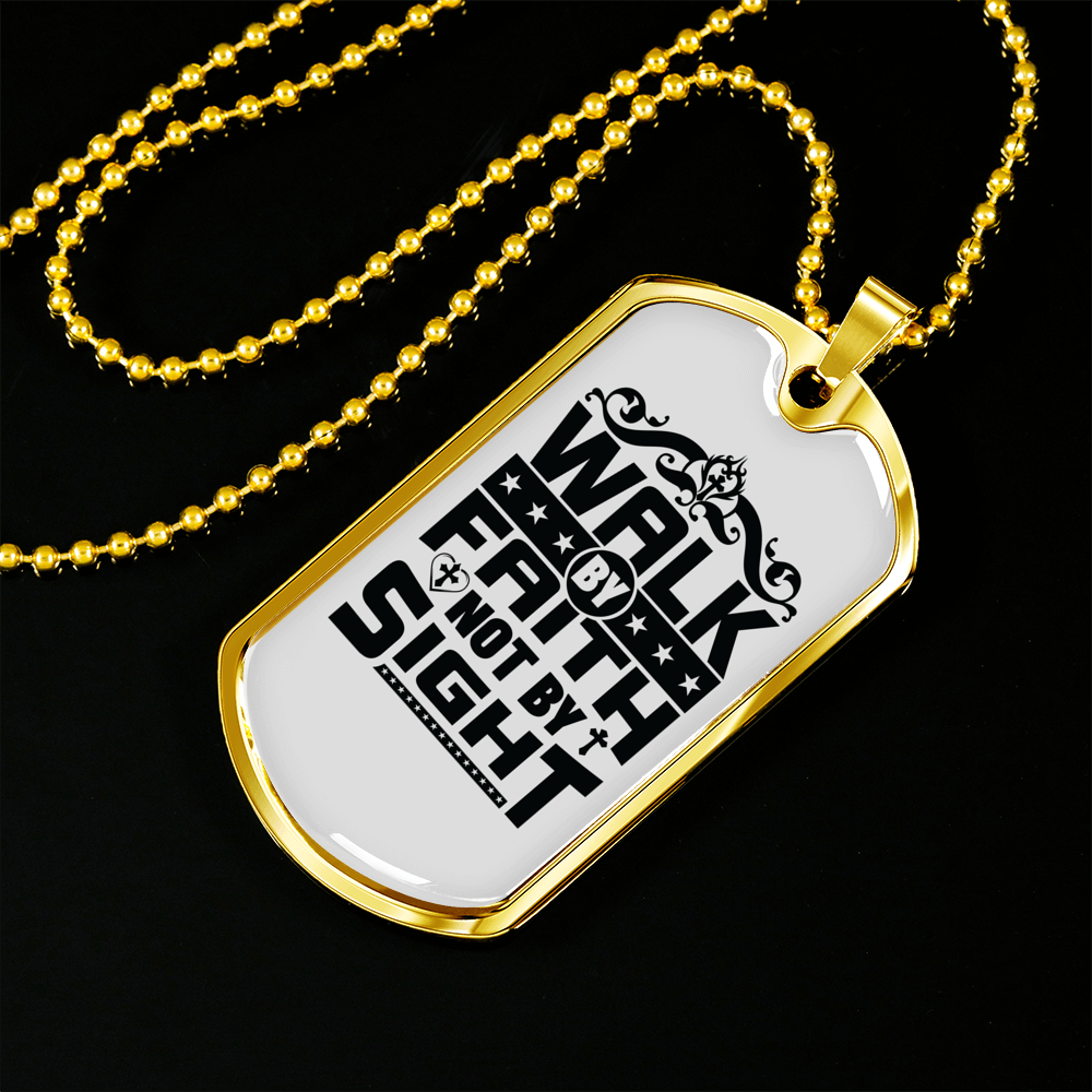 Walk In Faith Christian Necklace Stainless Steel or 18k Gold Dog Tag 24" Chain-Express Your Love Gifts