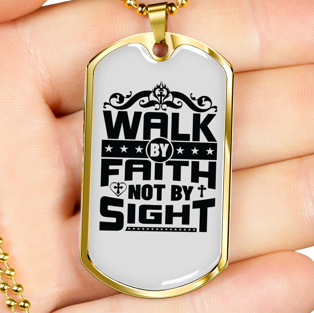 Walk In Faith Christian Necklace Stainless Steel or 18k Gold Dog Tag 24" Chain-Express Your Love Gifts