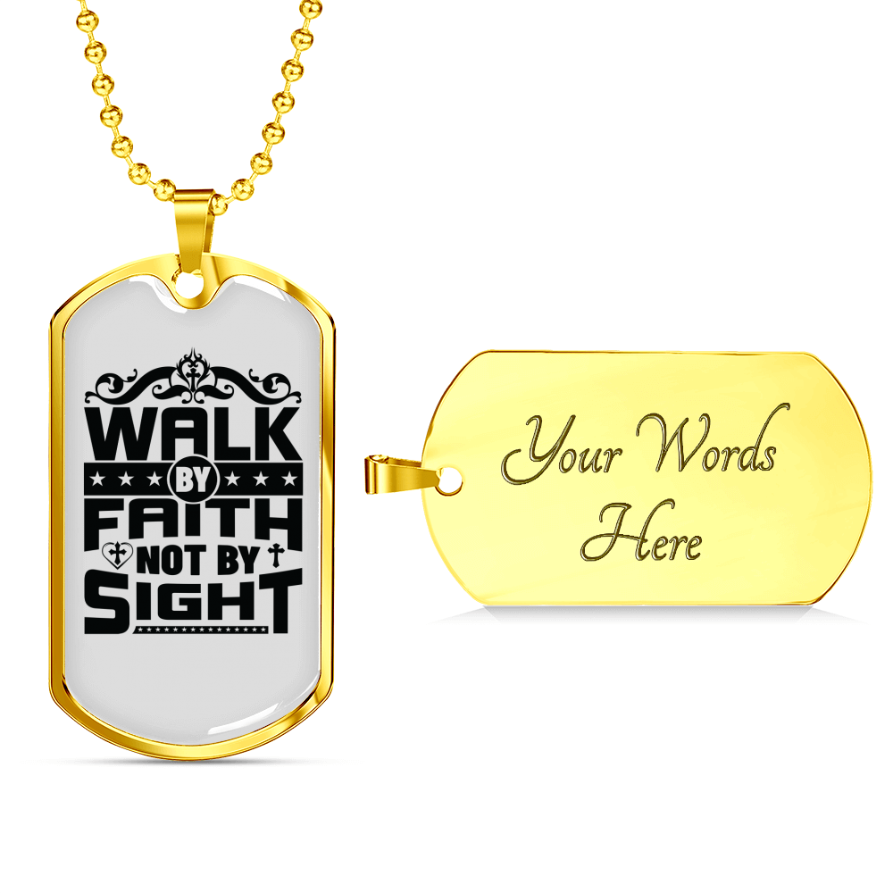 Walk In Faith Christian Necklace Stainless Steel or 18k Gold Dog Tag 24" Chain-Express Your Love Gifts