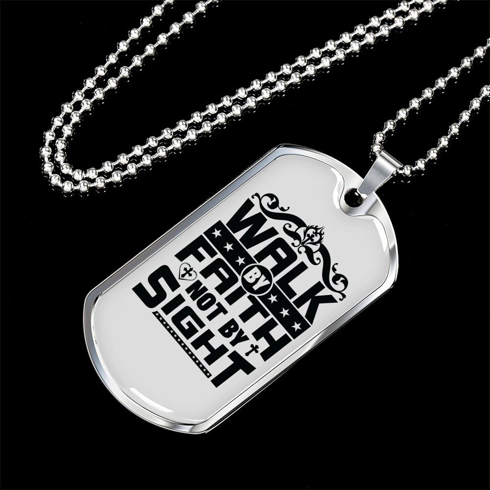 Walk In Faith Christian Necklace Stainless Steel or 18k Gold Dog Tag 24" Chain-Express Your Love Gifts
