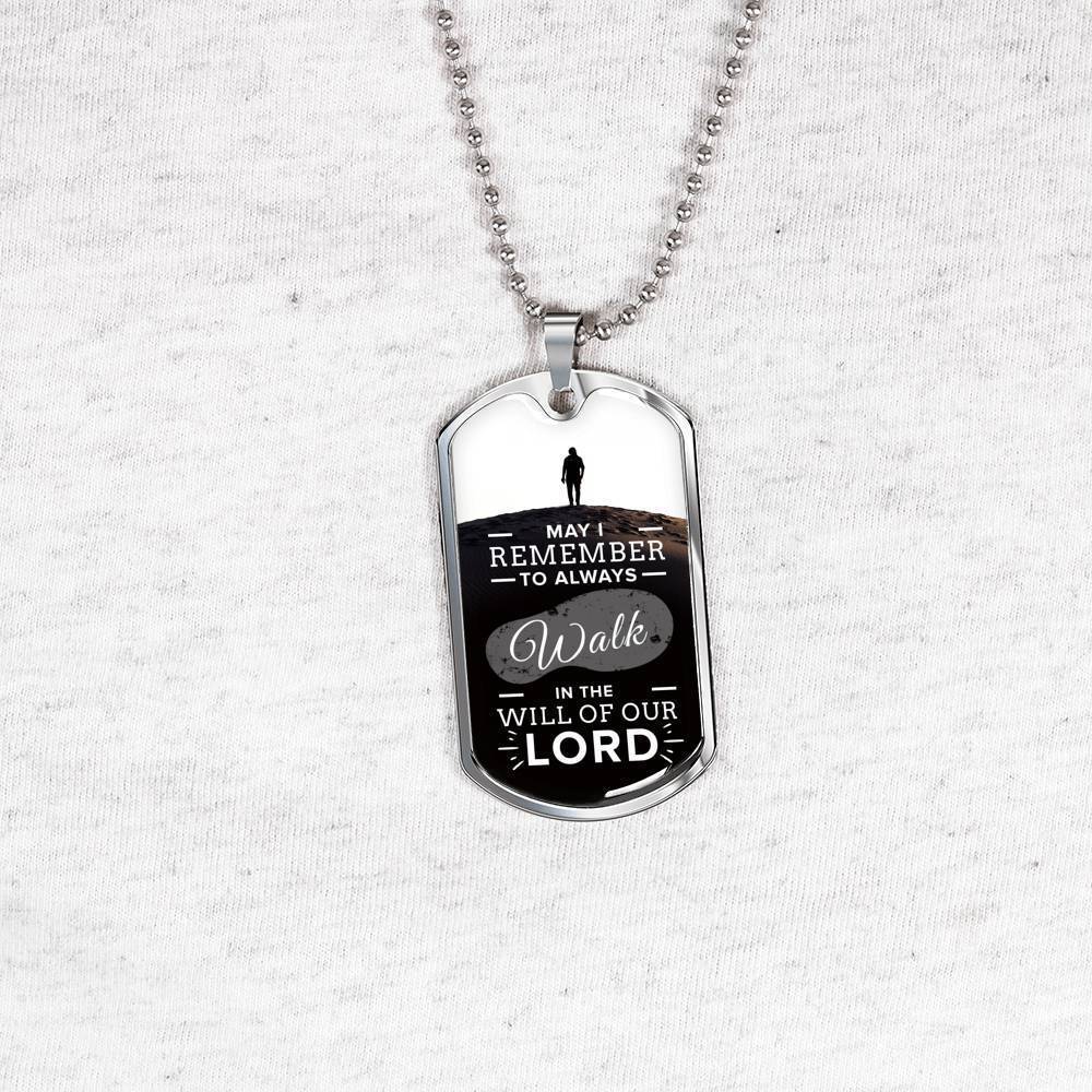 Walk In God's Will Inspirational Stainless Steel or 18k Gold Dog Tag 24" Chain-Express Your Love Gifts