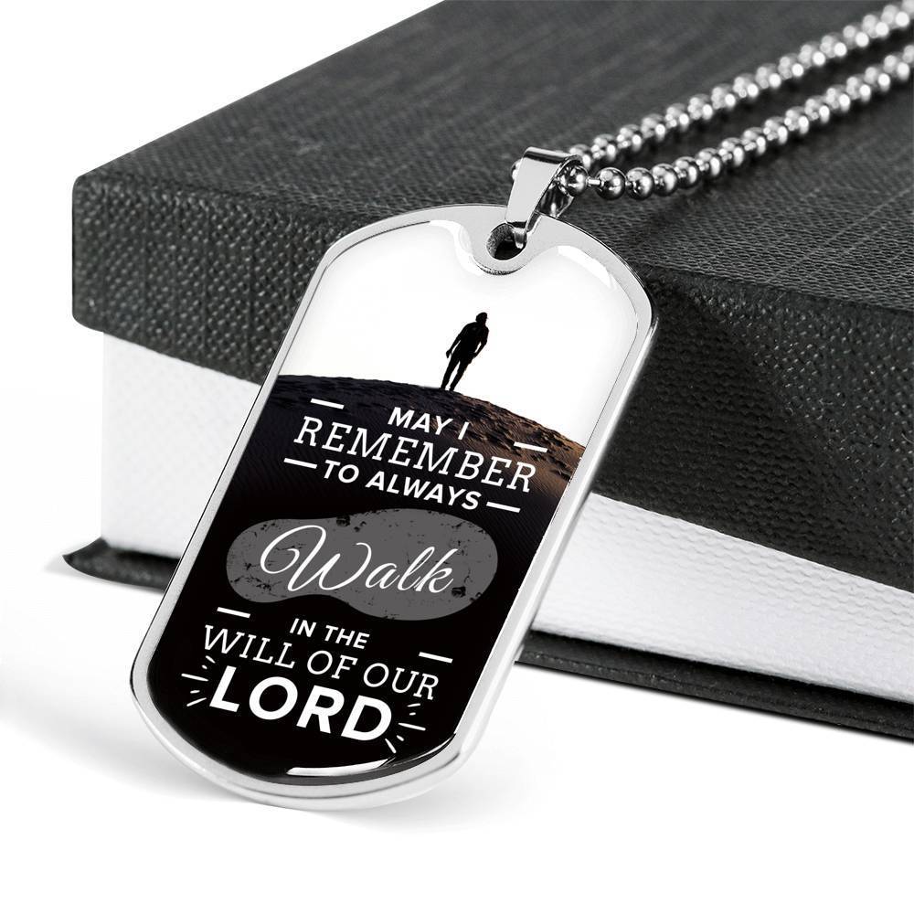 Walk In God's Will Inspirational Stainless Steel or 18k Gold Dog Tag 24" Chain-Express Your Love Gifts