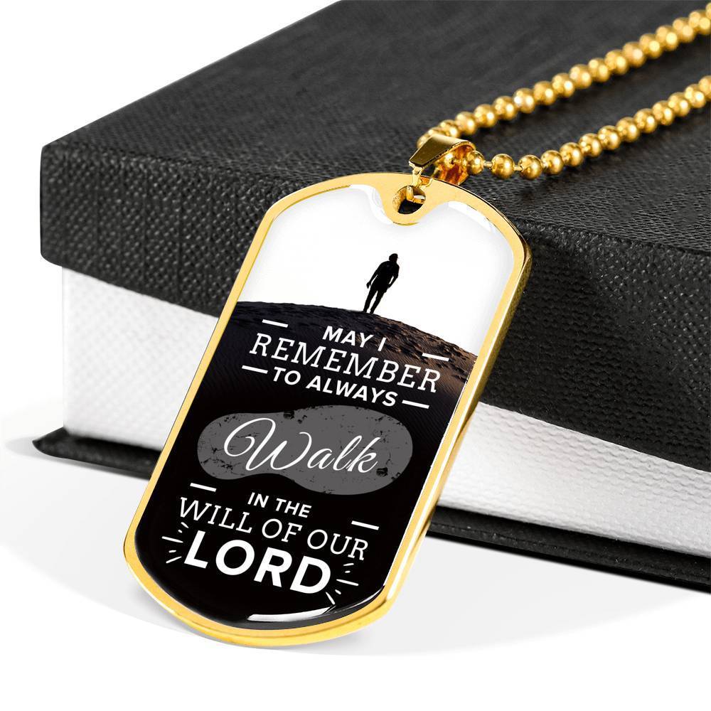 Walk In God's Will Inspirational Stainless Steel or 18k Gold Dog Tag 24" Chain-Express Your Love Gifts