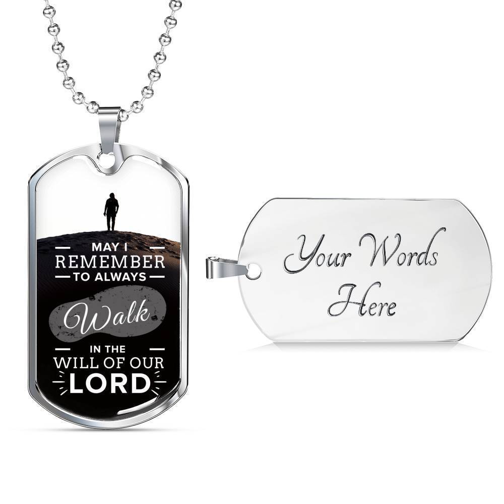 Walk In God's Will Inspirational Stainless Steel or 18k Gold Dog Tag 24" Chain-Express Your Love Gifts
