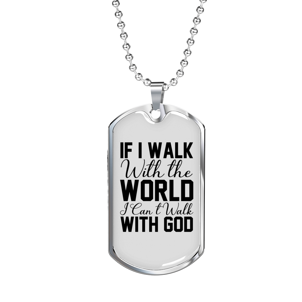 Walk With God Christian Necklace Stainless Steel or 18k Gold Dog Tag 24" Chain-Express Your Love Gifts