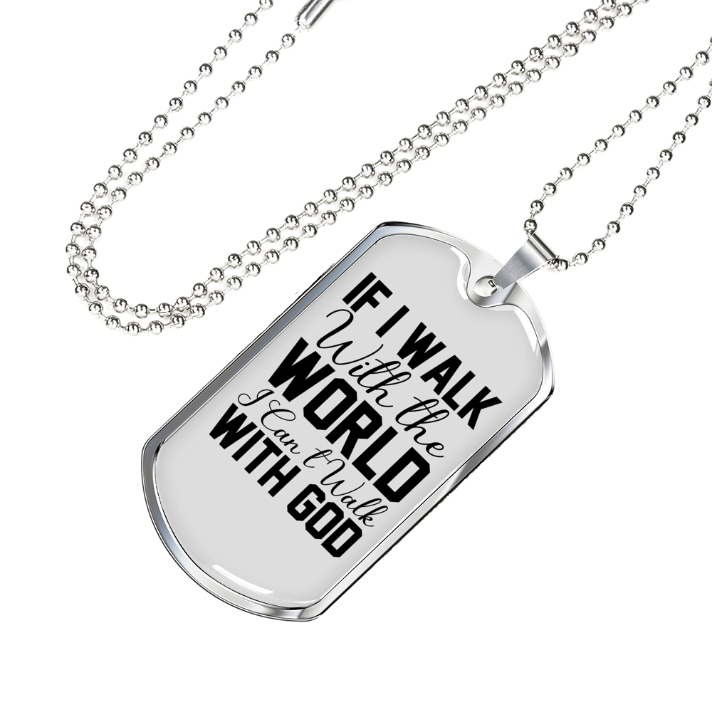 Walk With God Christian Necklace Stainless Steel or 18k Gold Dog Tag 24" Chain-Express Your Love Gifts