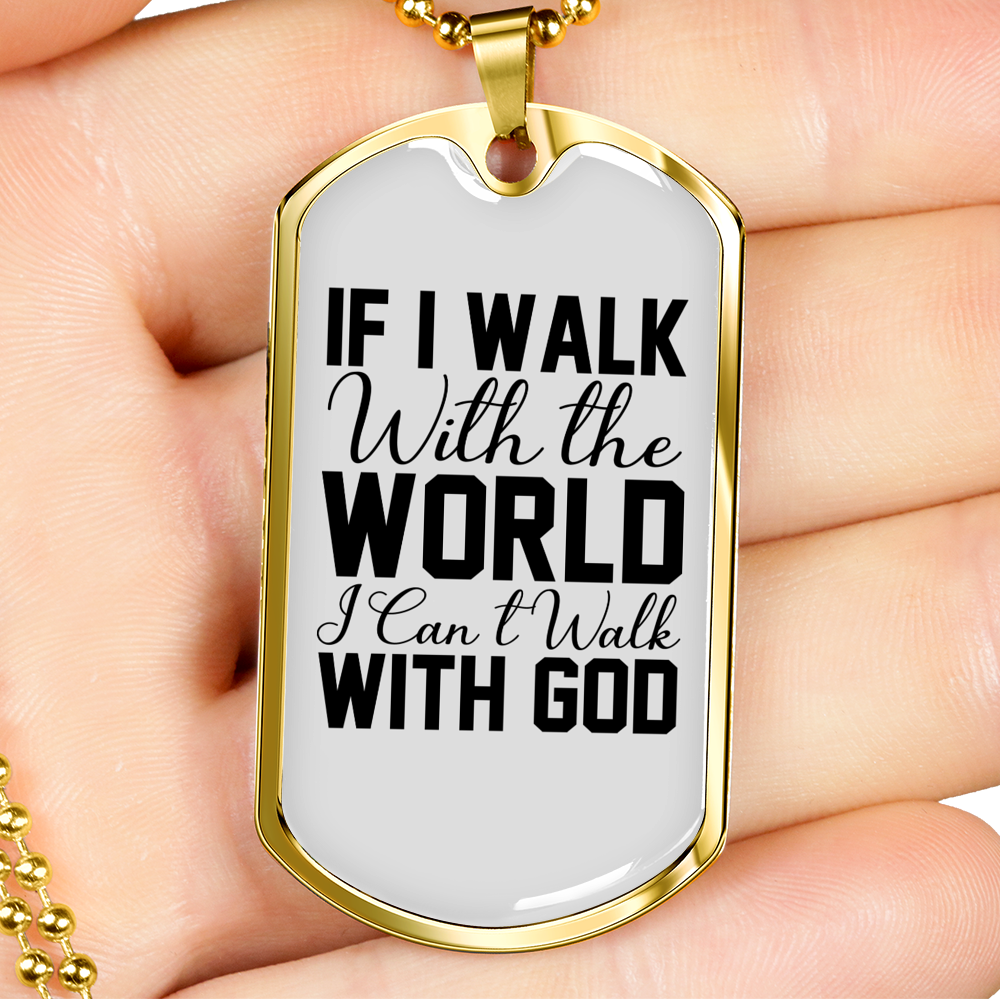 Walk With God Christian Necklace Stainless Steel or 18k Gold Dog Tag 24" Chain-Express Your Love Gifts