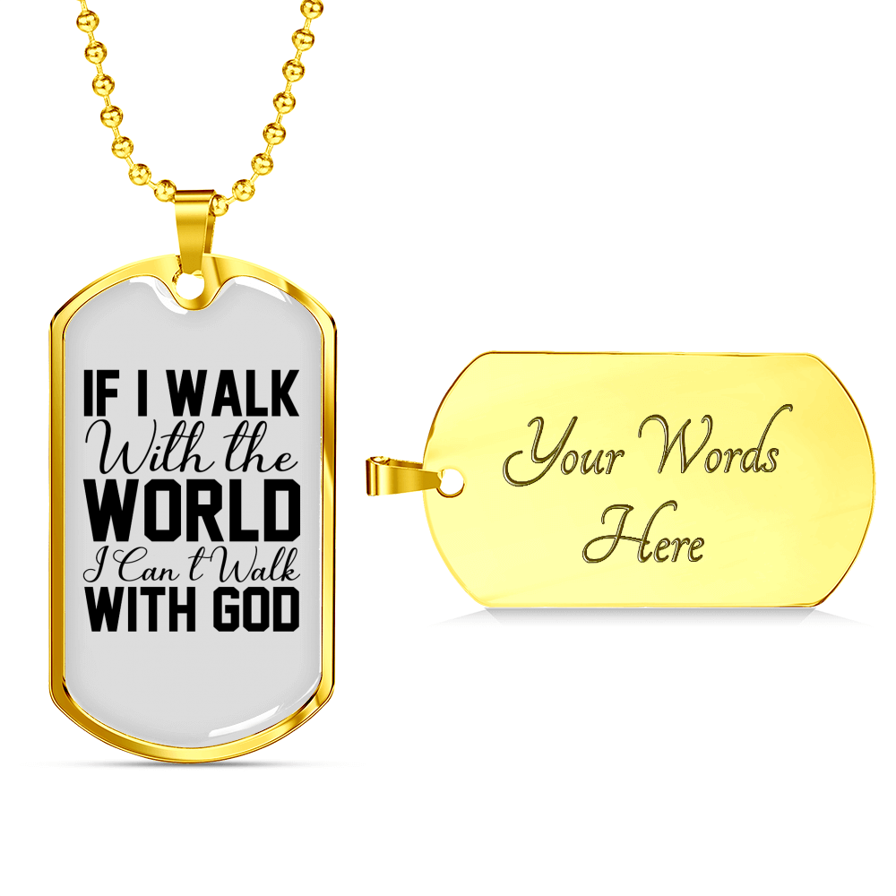 Walk With God Christian Necklace Stainless Steel or 18k Gold Dog Tag 24" Chain-Express Your Love Gifts