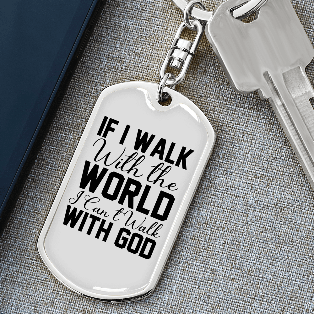 Walk With God Keychain Stainless Steel or 18k Gold Dog Tag Keyring-Express Your Love Gifts