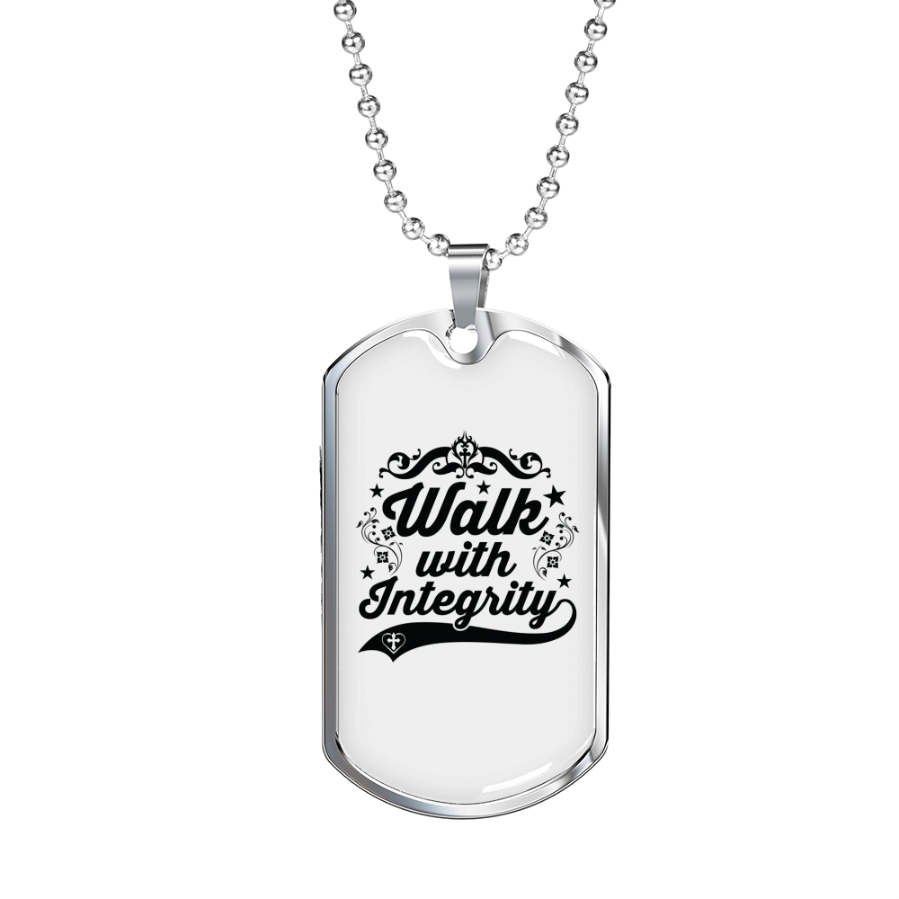 Walk With Integrity Christian Necklace Stainless Steel or 18k Gold Dog Tag 24" Chain-Express Your Love Gifts