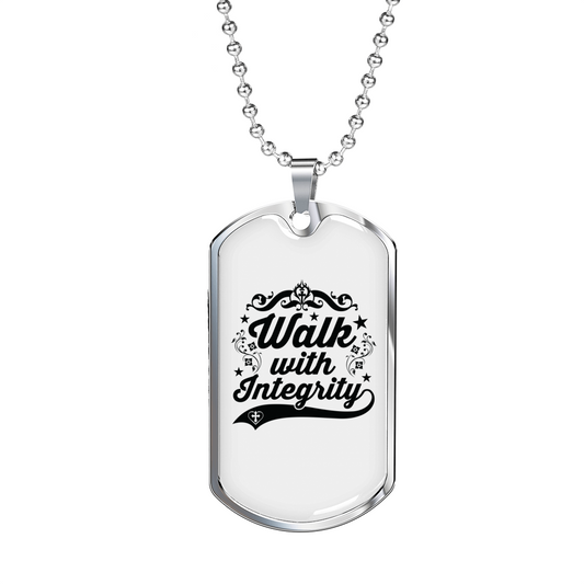 Walk With Integrity Christian Necklace Stainless Steel or 18k Gold Dog Tag 24" Chain-Express Your Love Gifts