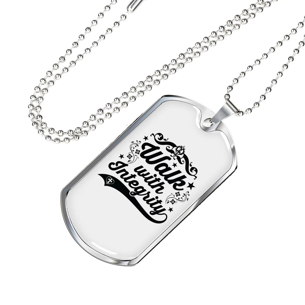 Walk With Integrity Christian Necklace Stainless Steel or 18k Gold Dog Tag 24" Chain-Express Your Love Gifts