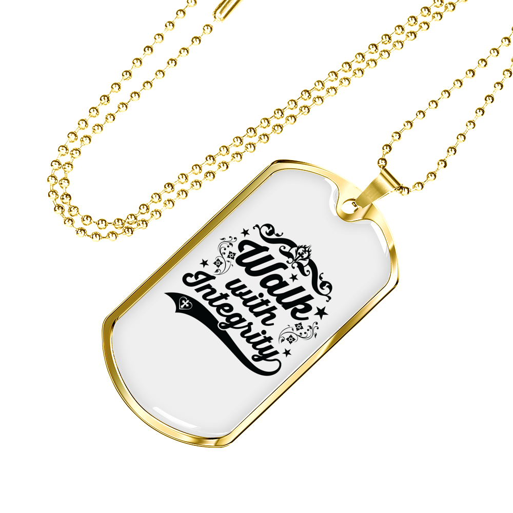 Walk With Integrity Christian Necklace Stainless Steel or 18k Gold Dog Tag 24" Chain-Express Your Love Gifts