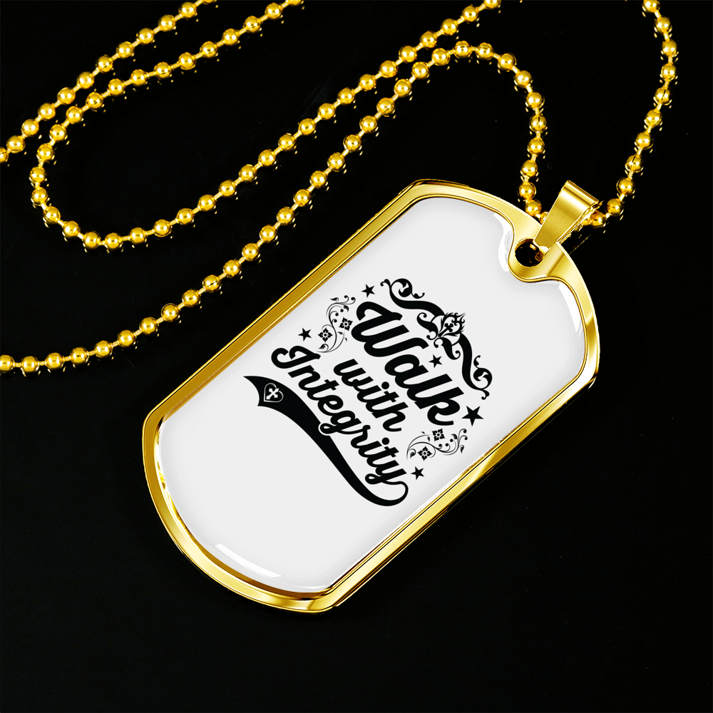 Walk With Integrity Christian Necklace Stainless Steel or 18k Gold Dog Tag 24" Chain-Express Your Love Gifts