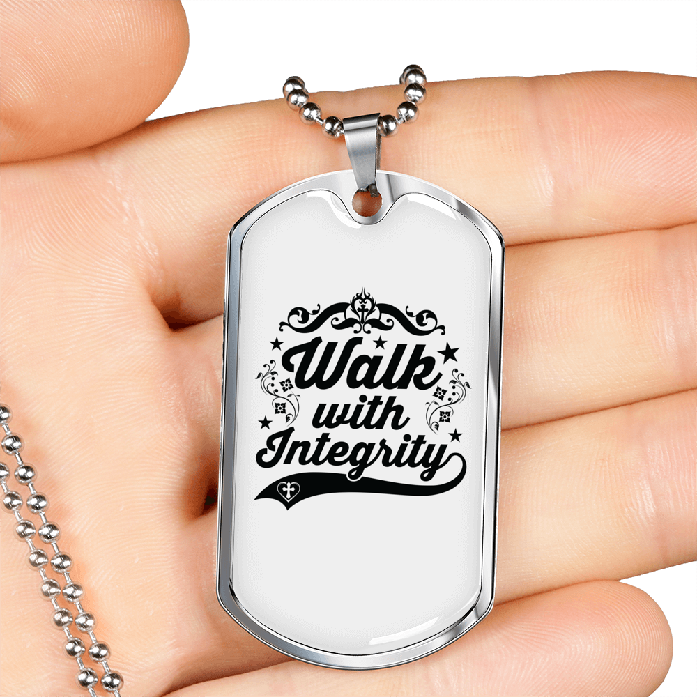 Walk With Integrity Christian Necklace Stainless Steel or 18k Gold Dog Tag 24" Chain-Express Your Love Gifts
