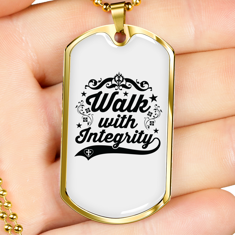 Walk With Integrity Christian Necklace Stainless Steel or 18k Gold Dog Tag 24" Chain-Express Your Love Gifts